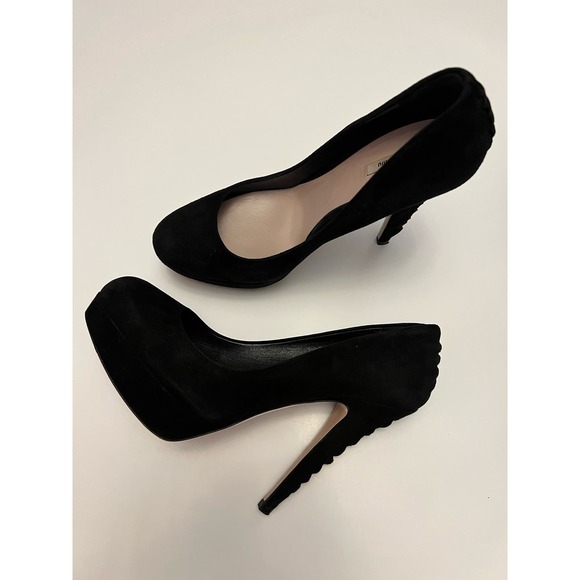 Miu Miu Black Suede Heels Gorgeous W/Box SZ 8.5 - Picture 2 of 4